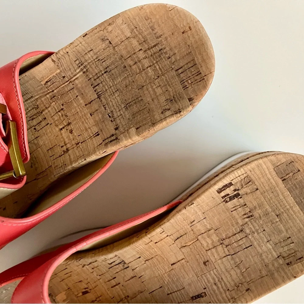 Red Cork Platform Slide Sandals with Buckle Straps